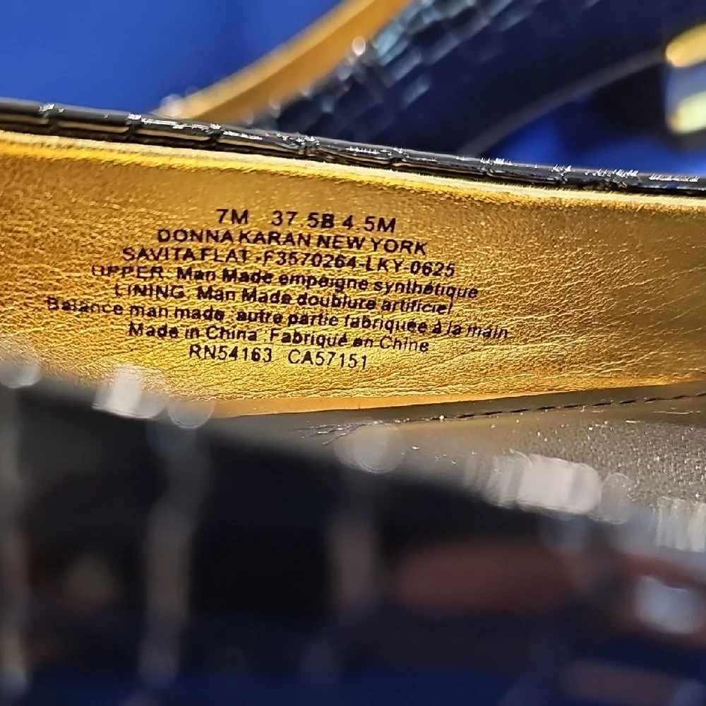 Donna Kara Savita Snip Toe Croc Embossed Flat Black Gold Size 7 - Picture 11 of 12